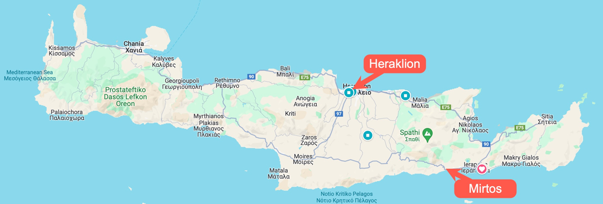 Γεωγραφική επισκόπηση της Κρήτης και του Μύρτου